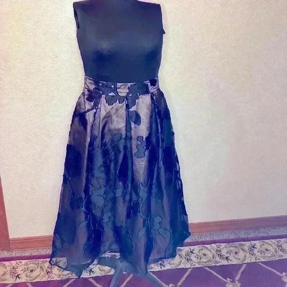 Monsoon black lace lilac iridescent formal occasion midi A line skirt size 10 - Picture 2 of 11